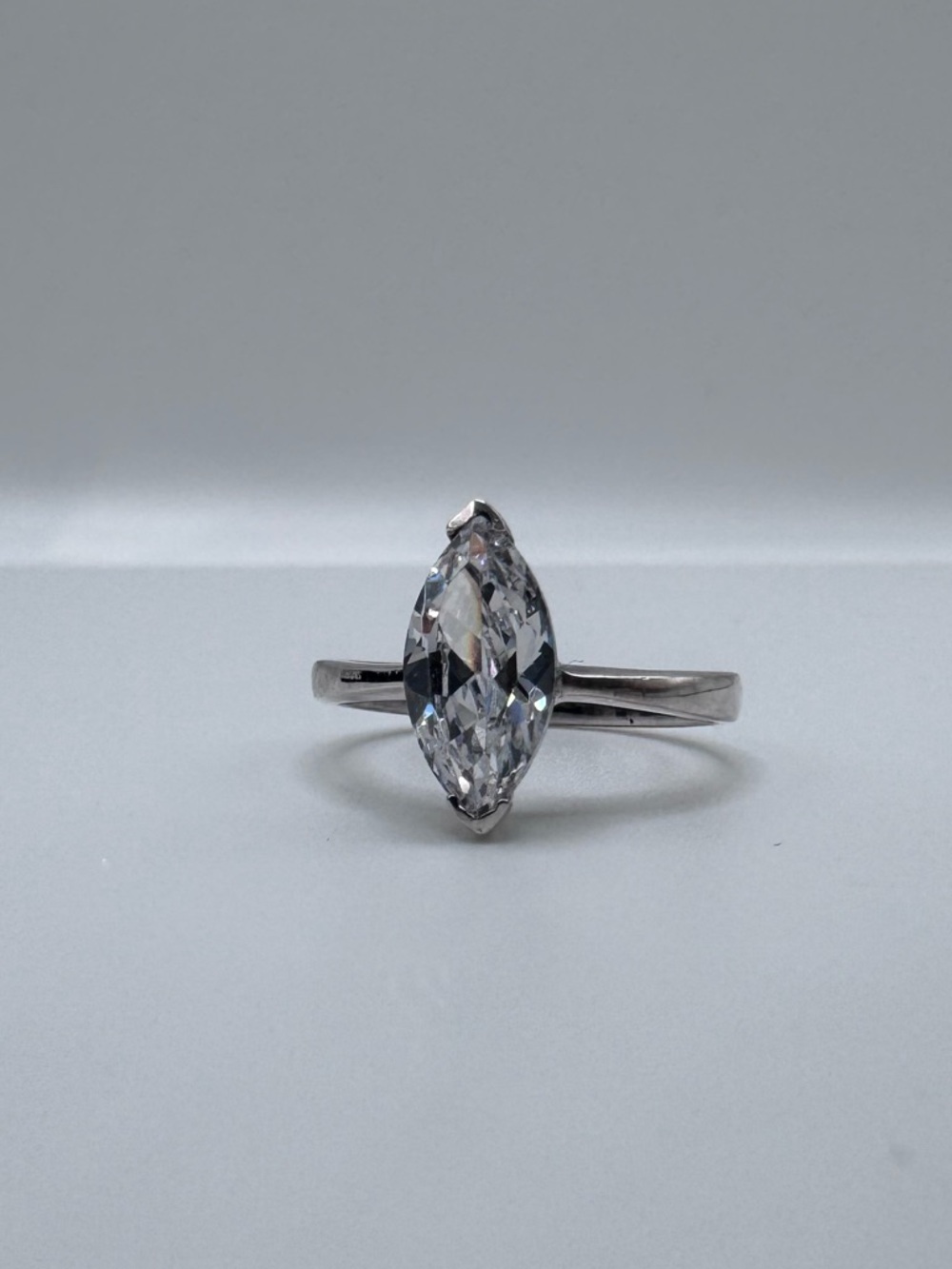 Sterling Silver 925 Marquise-Cut Solitaire Ring Sz 7